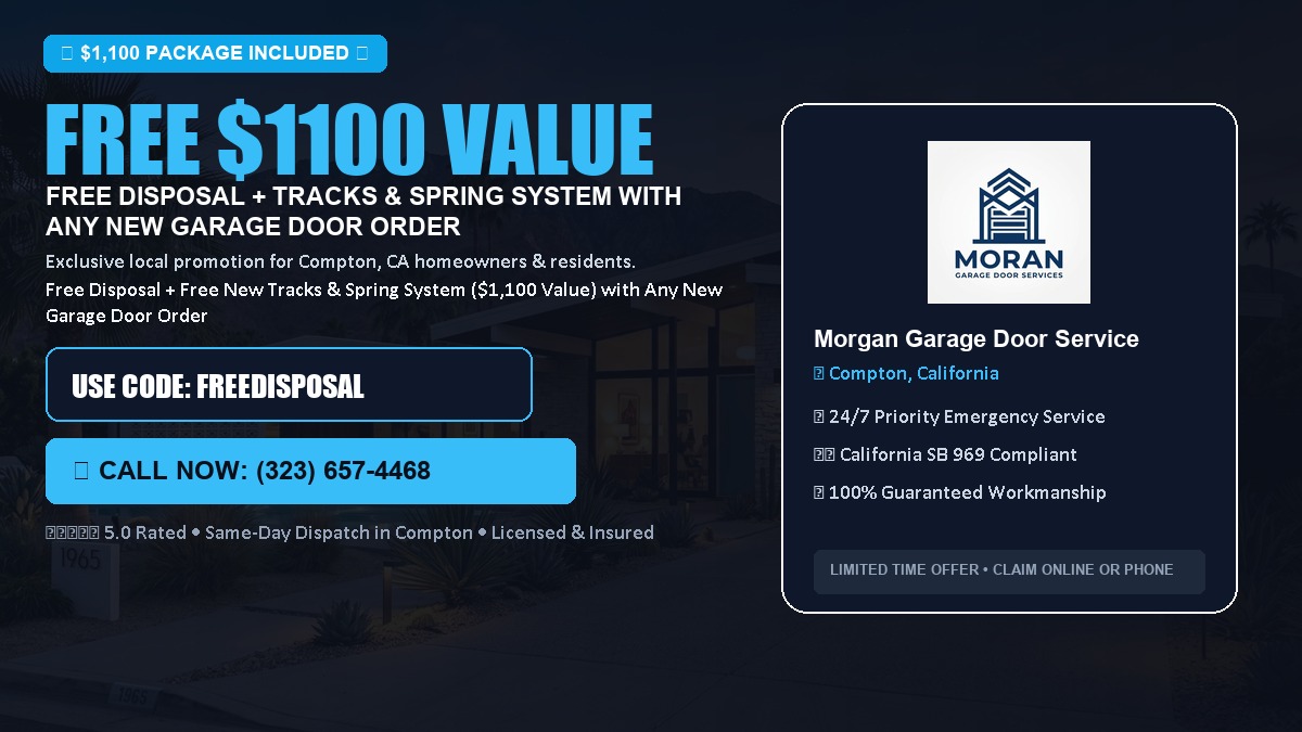 Free Disposal + Free New Tracks & Spring System with Any New Garage Door Order ($1100 Value) in Compton, CA